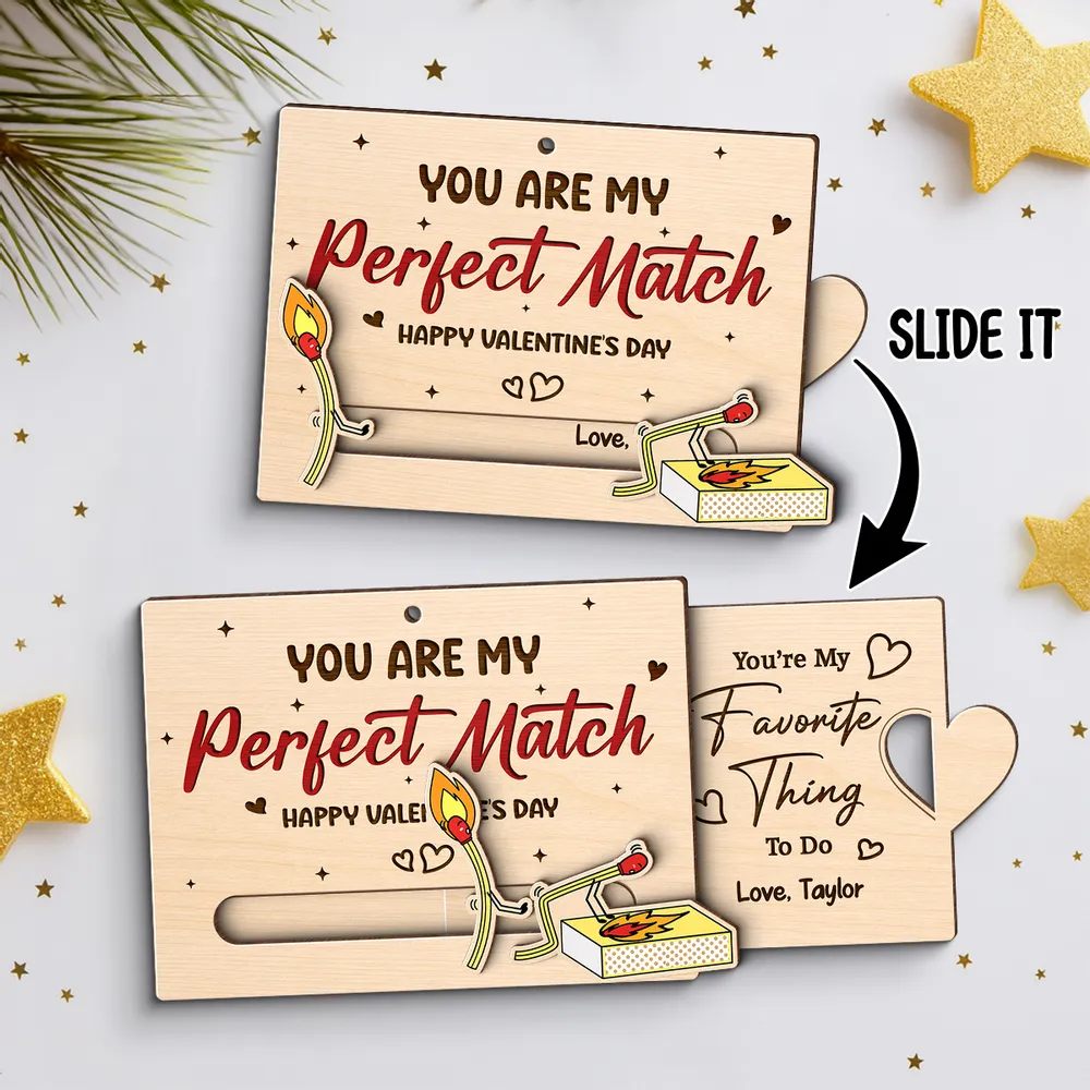 You're My Perfect Match Wooden Sliding Ornament, personalized couple Valentine's Day gift that's cute and funny - Image 5