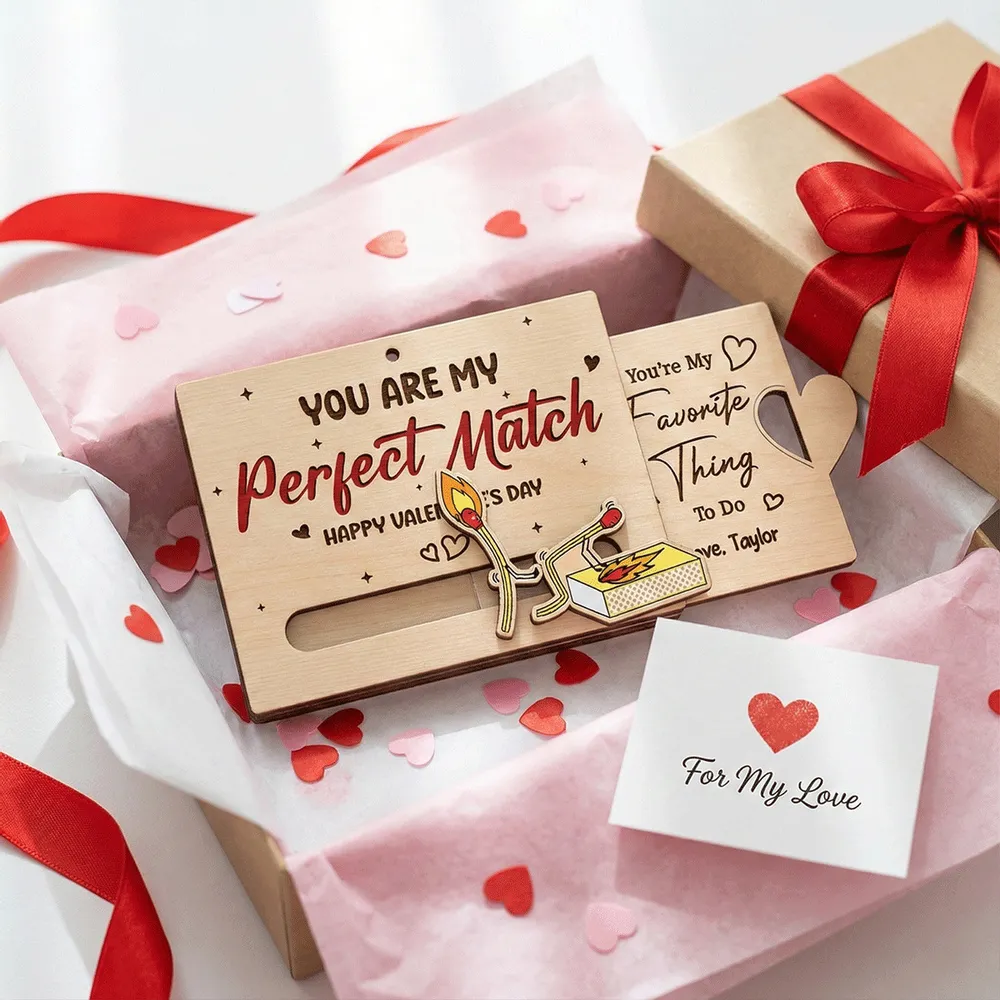 You're My Perfect Match Wooden Sliding Ornament, personalized couple Valentine's Day gift that's cute and funny - Image 7