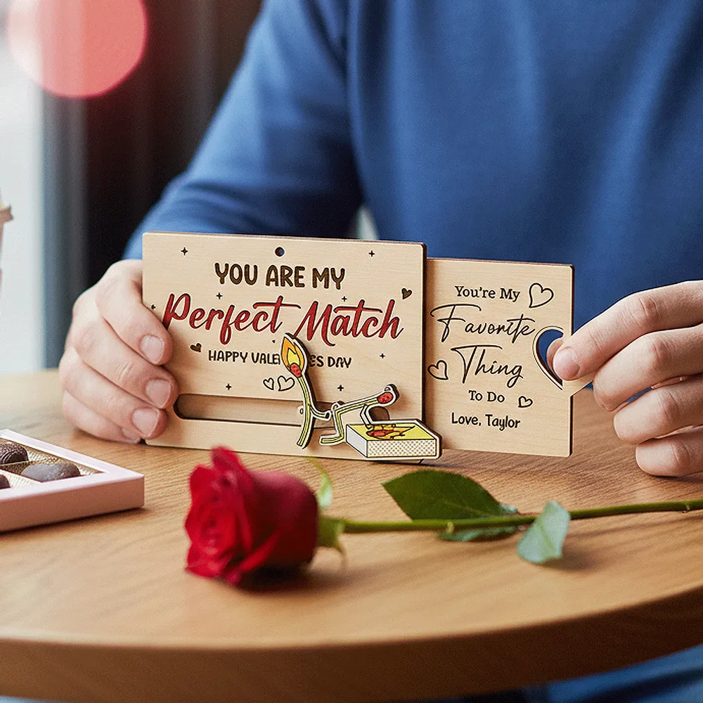 You're My Perfect Match Wooden Sliding Ornament, personalized couple Valentine's Day gift that's cute and funny - Image 8