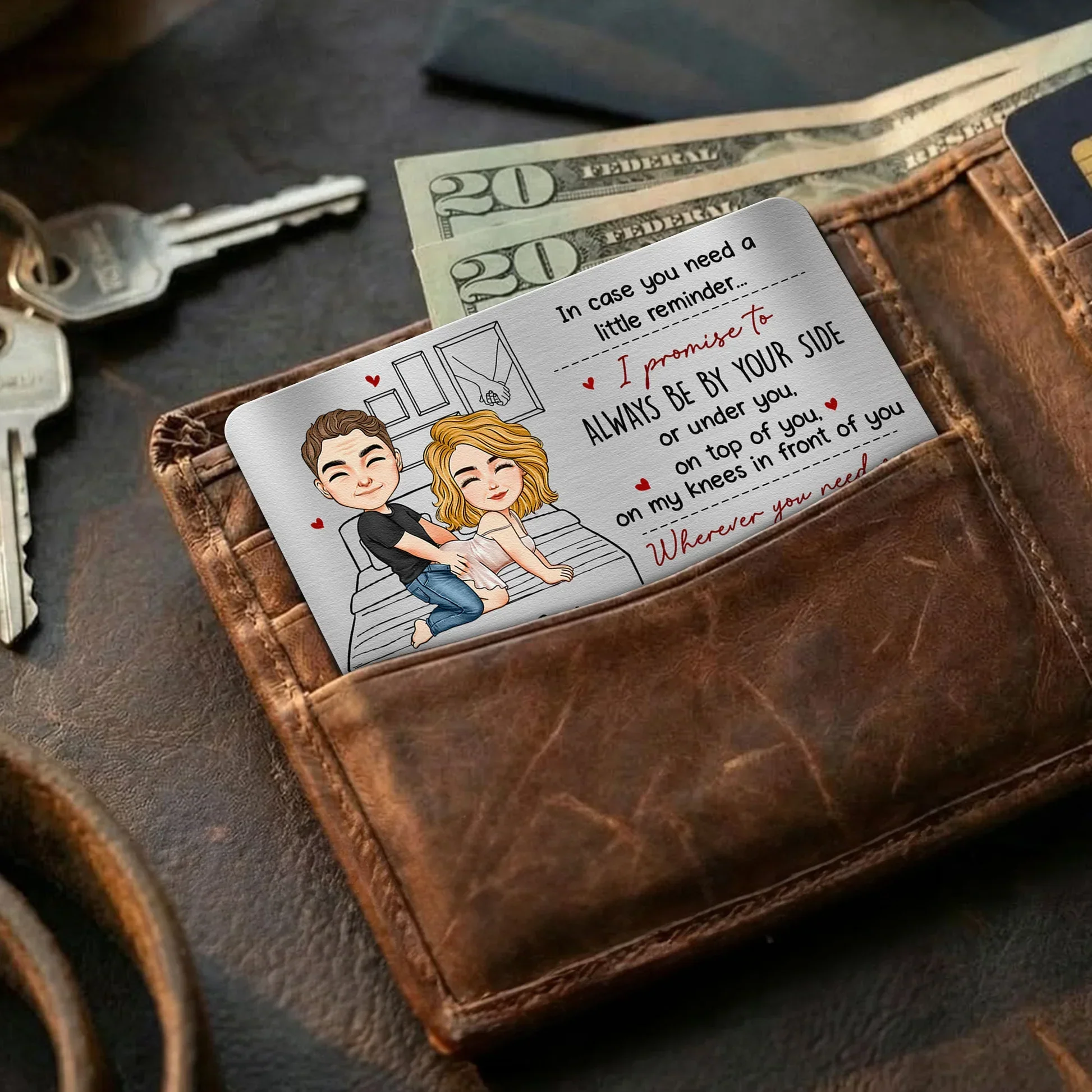 Personalized Metal Wallet Card with Funny Love Promise, Cute Couple Illustration, Unique Gift for Husband or Boyfriend - Image 5