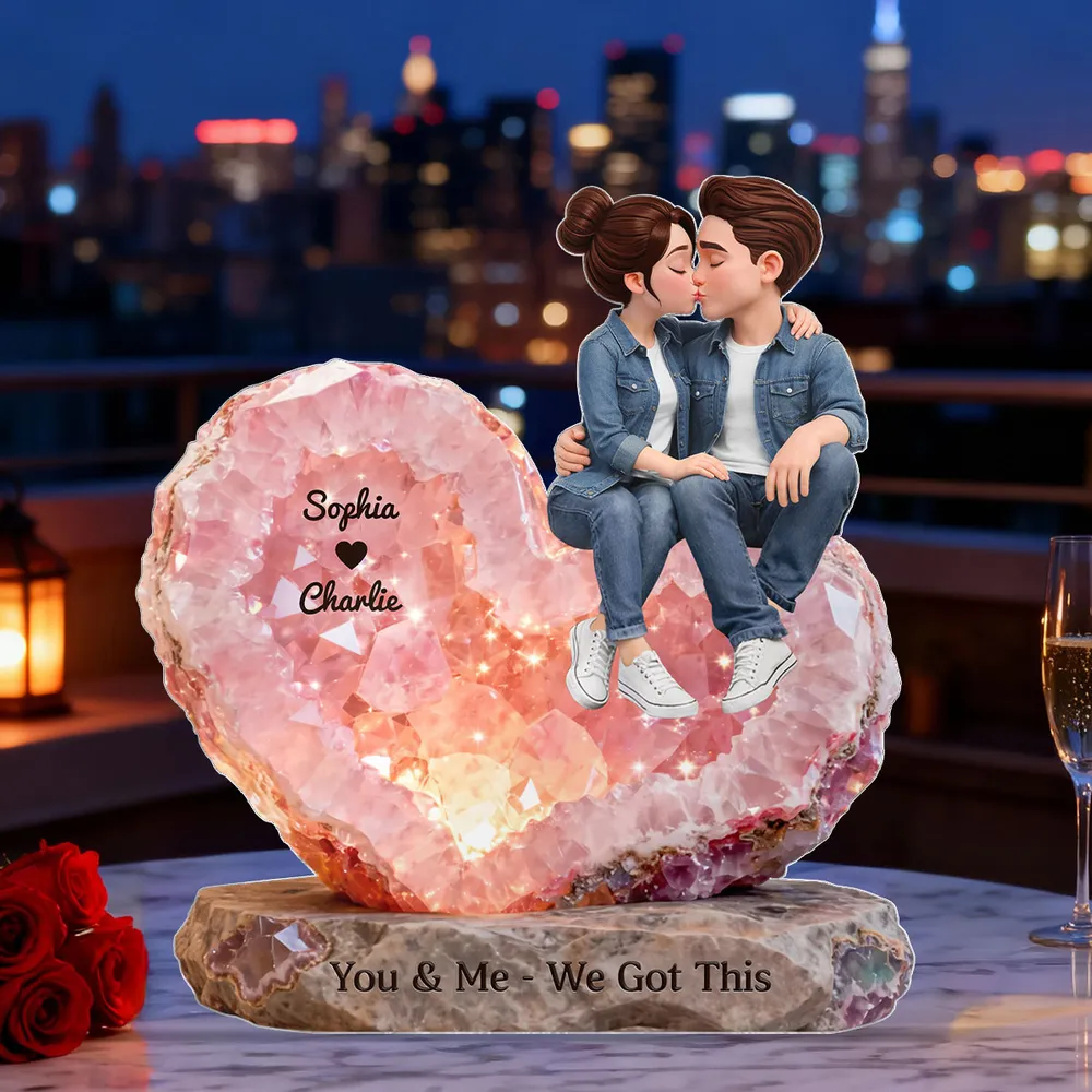 Personalized Shaped Acrylic Block Plaque, Kissing Couple Rose Quartz Heart Decor, You & Me We Got This Unique Gift - Image 2