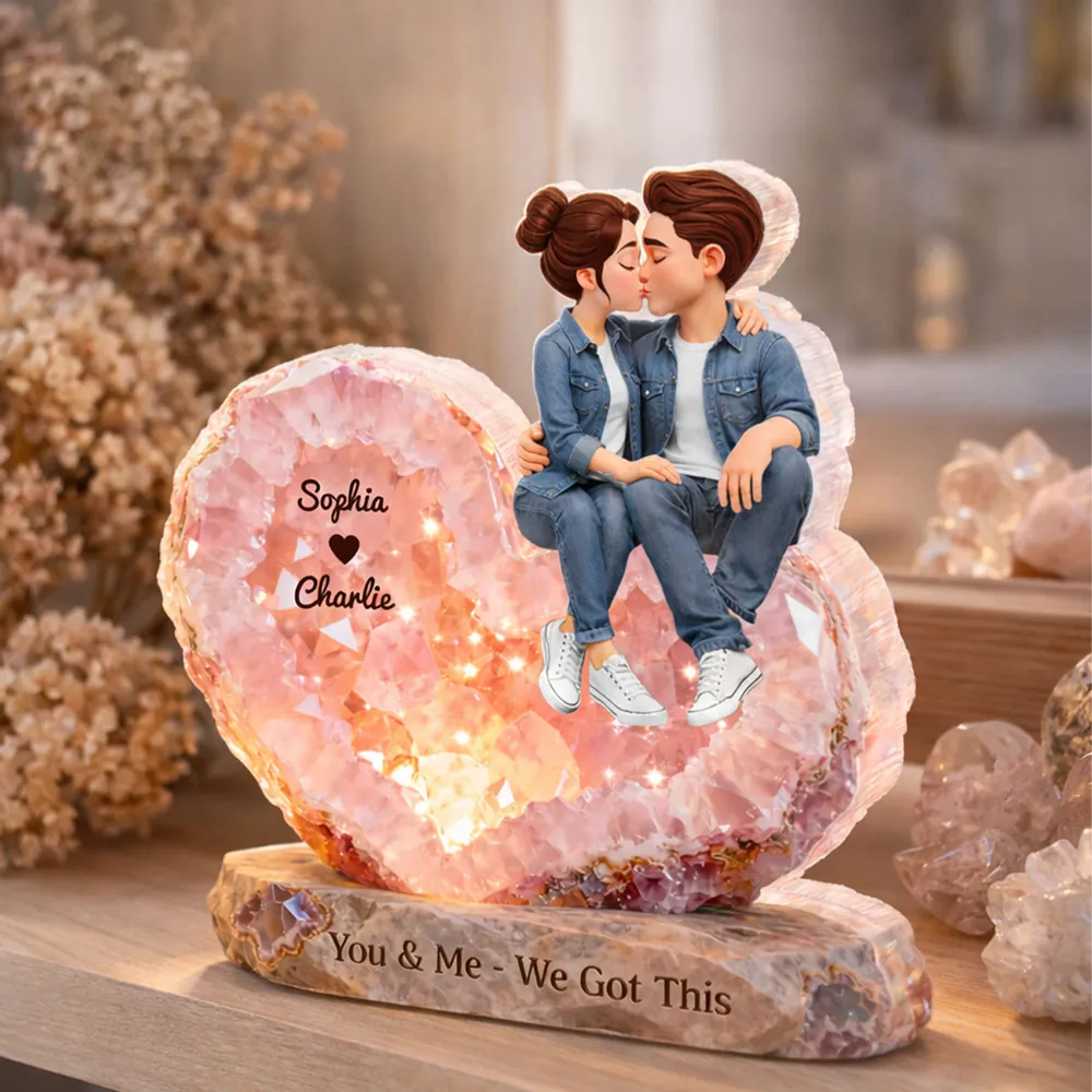 Personalized Shaped Acrylic Block Plaque, Kissing Couple Rose Quartz Heart Decor, You & Me We Got This Unique Gift - Image 3