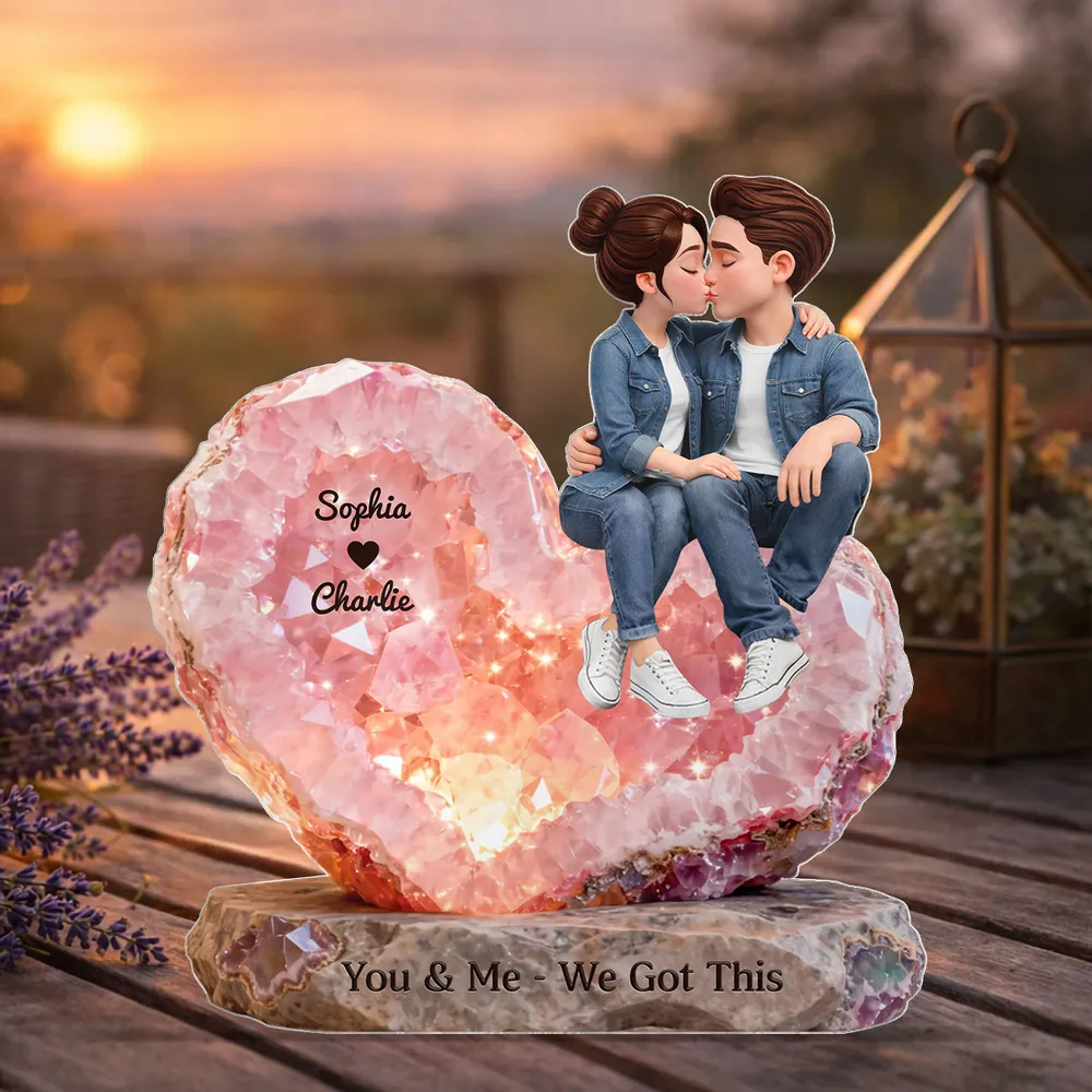 Personalized Shaped Acrylic Block Plaque, Kissing Couple Rose Quartz Heart Decor, You & Me We Got This Unique Gift - Image 6