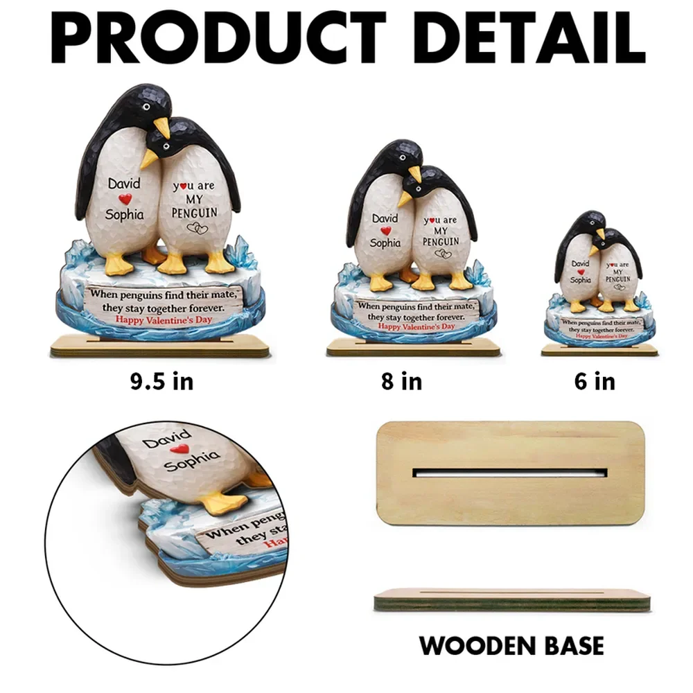 Personalized 2-Layer Wooden Plaque Penguin Couple Hugging for Valentine's Day, a Unique Romantic Gift for Him or Her - Image 4