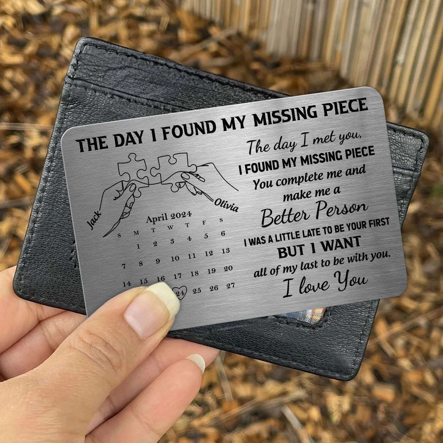 The Day I Found My Missing Piece Personalized Metal Wallet Card, Romantic Pocket Keepsake With Calendar, Unique Gift for Him - Image 4