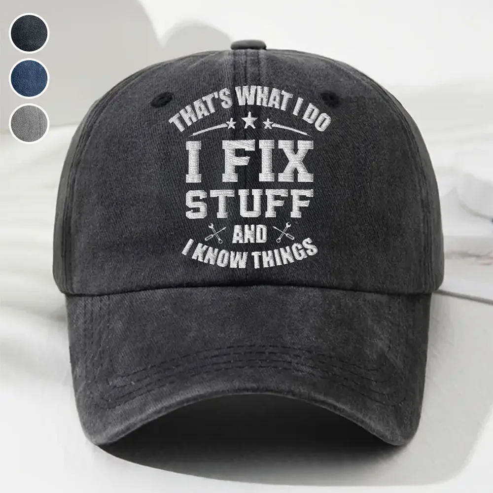 Personalized Washed Denim Baseball Cap with Funny Fix Stuff Quote, Vintage Look Everyday Hat, Unique Gift for Dad - Image 3