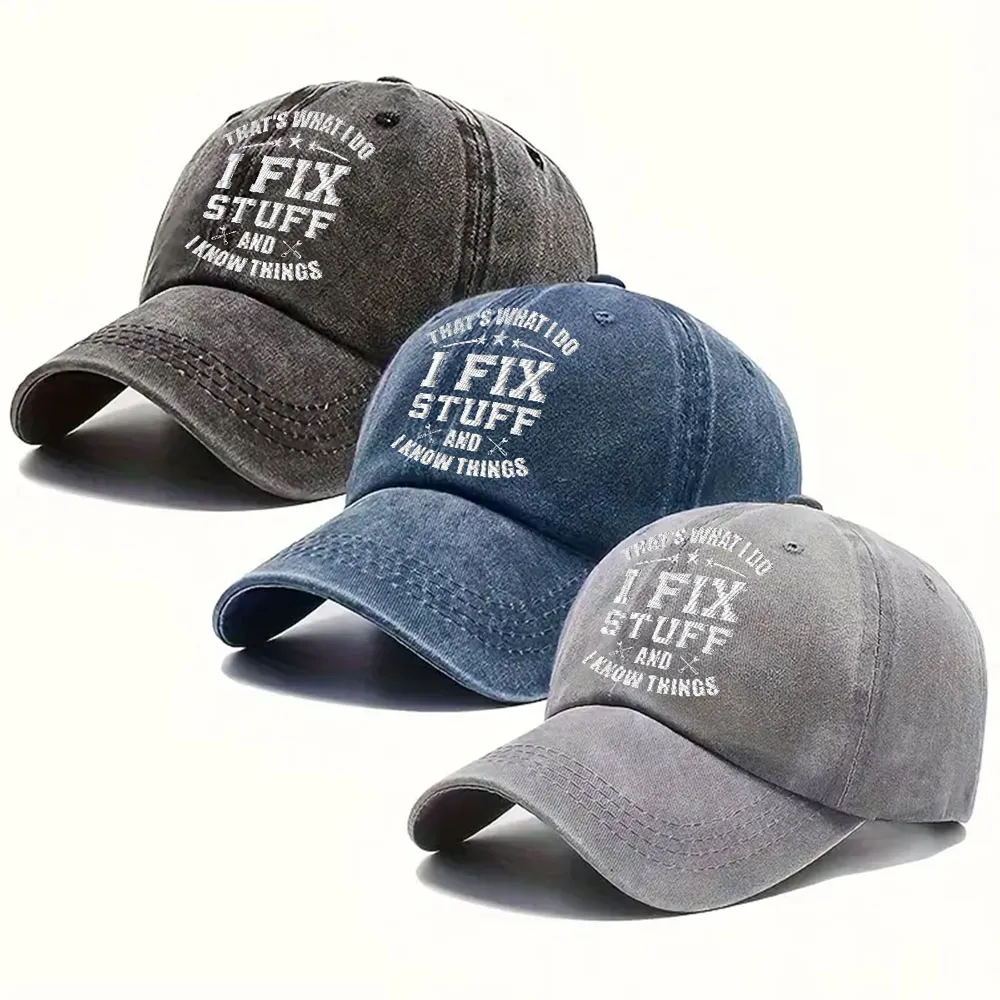 Personalized Washed Denim Baseball Cap with Funny Fix Stuff Quote, Vintage Look Everyday Hat, Unique Gift for Dad - Image 7