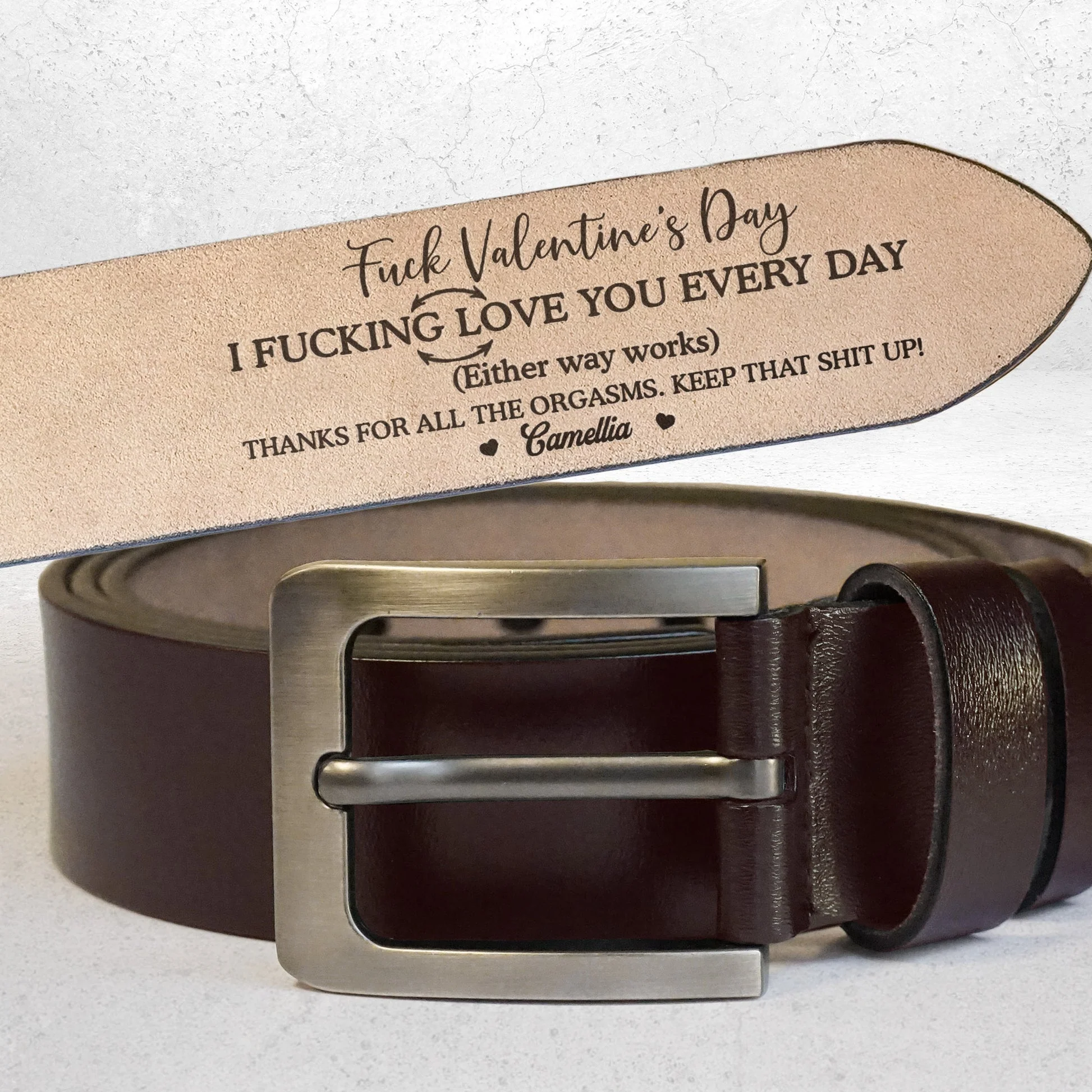 Personalized Leather Belt with Funny Adult Love Quote, Sleek Buckle Daily Wear Accessory, Unique Gift for Couple - Image 2