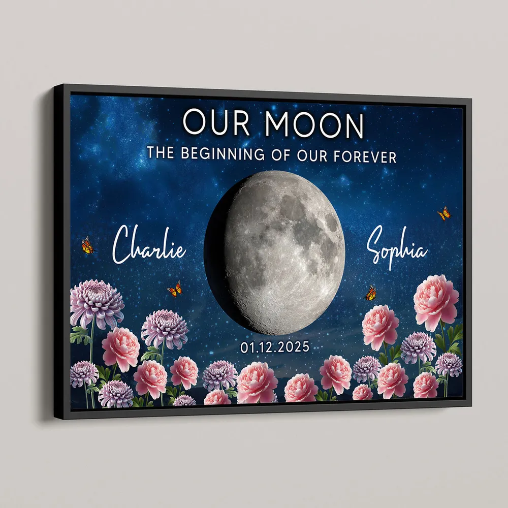 Personalized Our Moon Starry Sky Floral Poster, Custom Couple Keepsake Wall Art, Unique Romantic Gift - Image 3