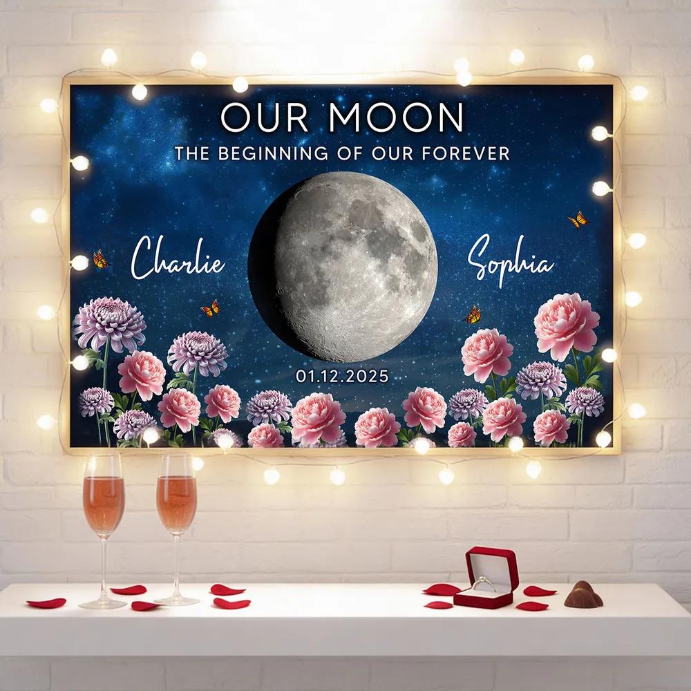 Personalized Our Moon Starry Sky Floral Poster, Custom Couple Keepsake Wall Art, Unique Romantic Gift - Image 4