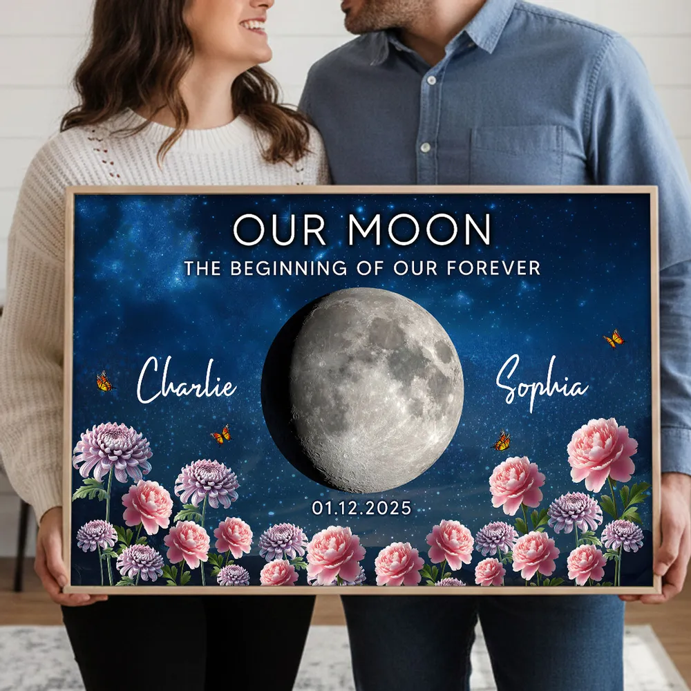 Personalized Our Moon Starry Sky Floral Poster, Custom Couple Keepsake Wall Art, Unique Romantic Gift - Image 8