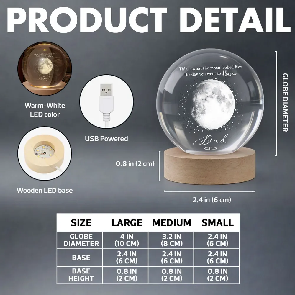 Personalized 3-Color K5 Globe Lamp Moon Phase Memorial Night Light, A Unique Sympathy Gift For Dad - Image 4