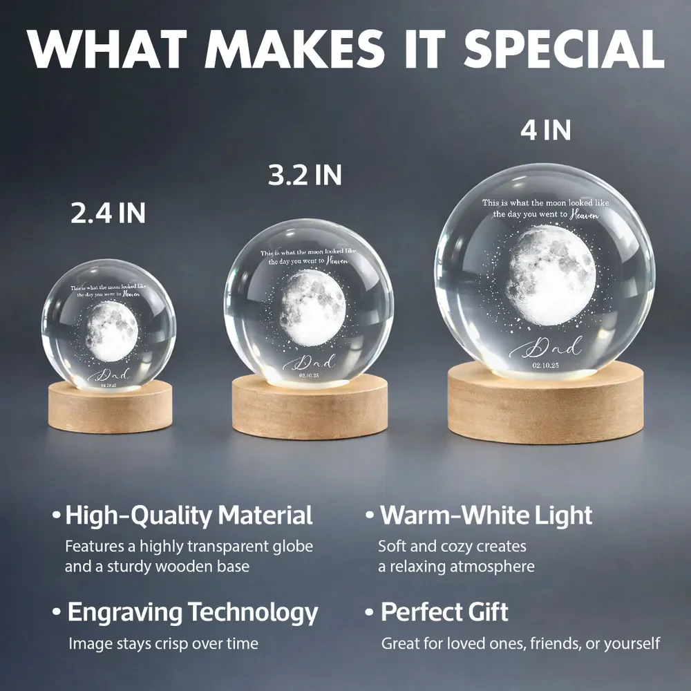 Personalized 3-Color K5 Globe Lamp Moon Phase Memorial Night Light, A Unique Sympathy Gift For Dad - Image 5