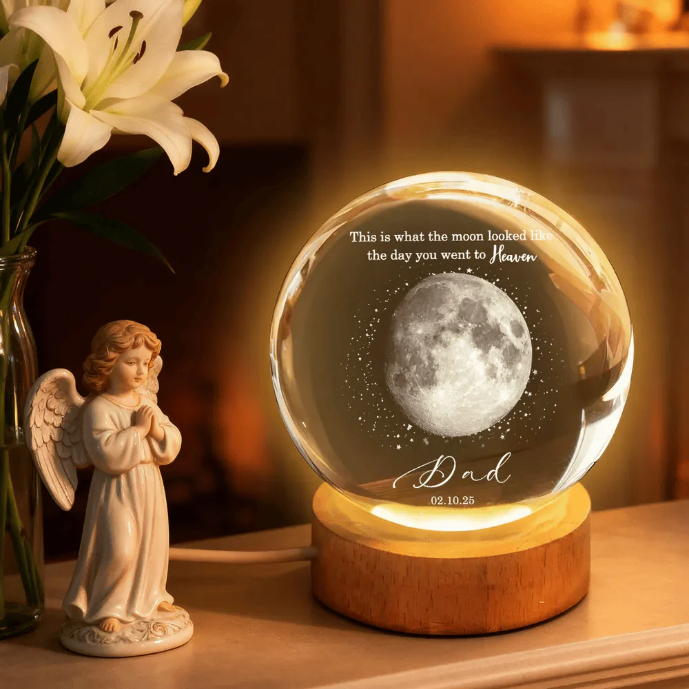 Personalized 3-Color K5 Globe Lamp Moon Phase Memorial Night Light, A Unique Sympathy Gift For Dad - Image 7