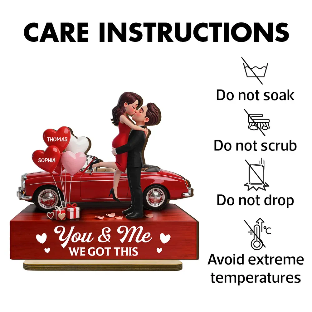 Personalized 2-Layer Wooden Plaque Couple Hugging by a Red Car, You & Me We Got This, Unique Valentine's Day Gift - Image 5