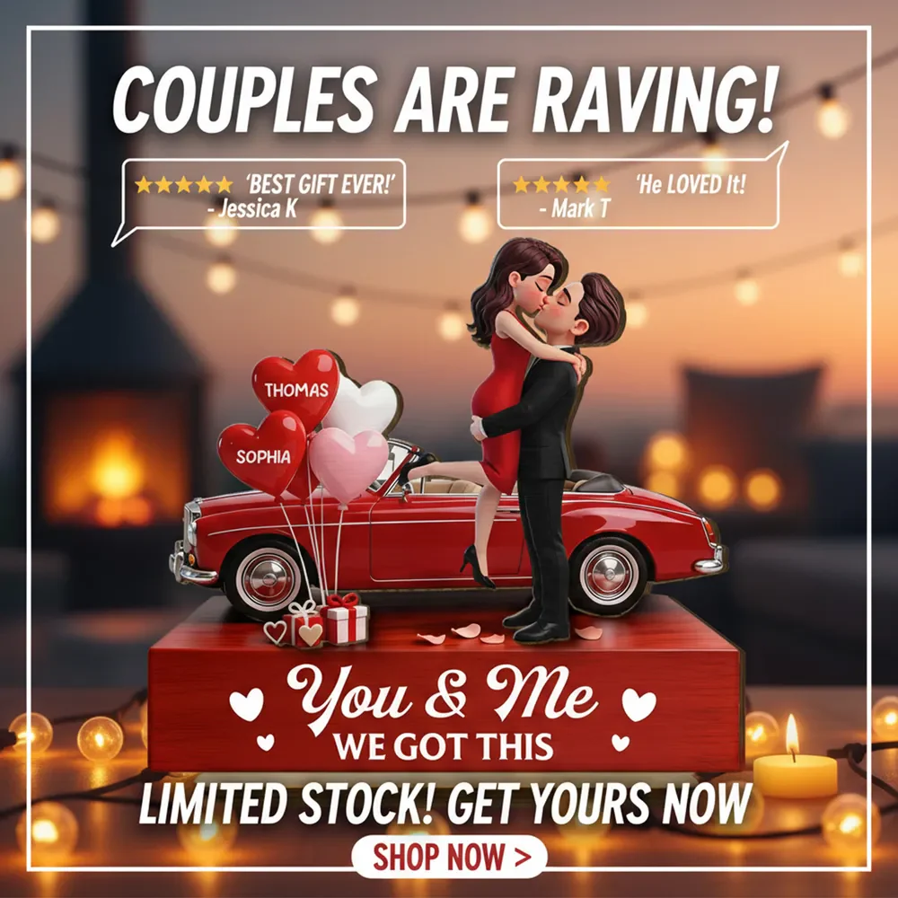 Personalized 2-Layer Wooden Plaque Couple Hugging by a Red Car, You & Me We Got This, Unique Valentine's Day Gift - Image 7