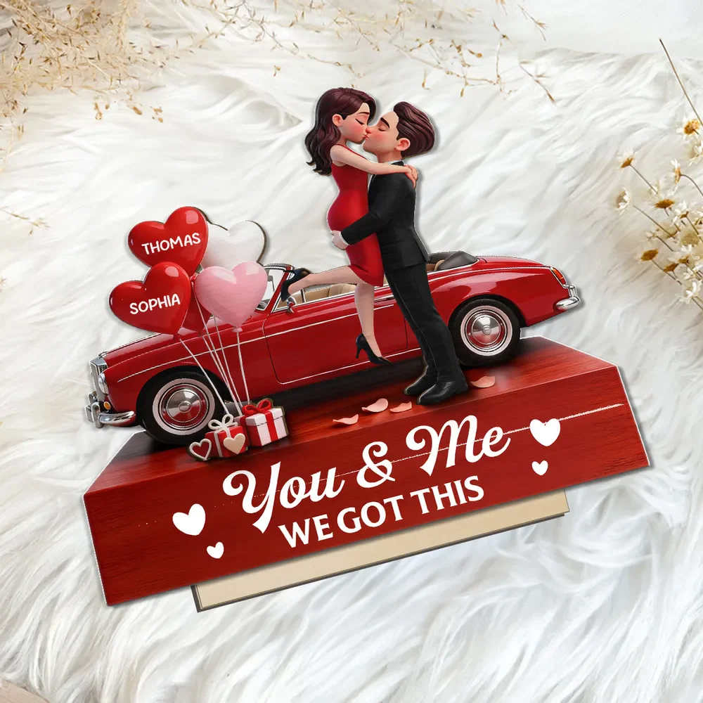 Personalized 2-Layer Wooden Plaque Couple Hugging by a Red Car, You & Me We Got This, Unique Valentine's Day Gift - Image 8