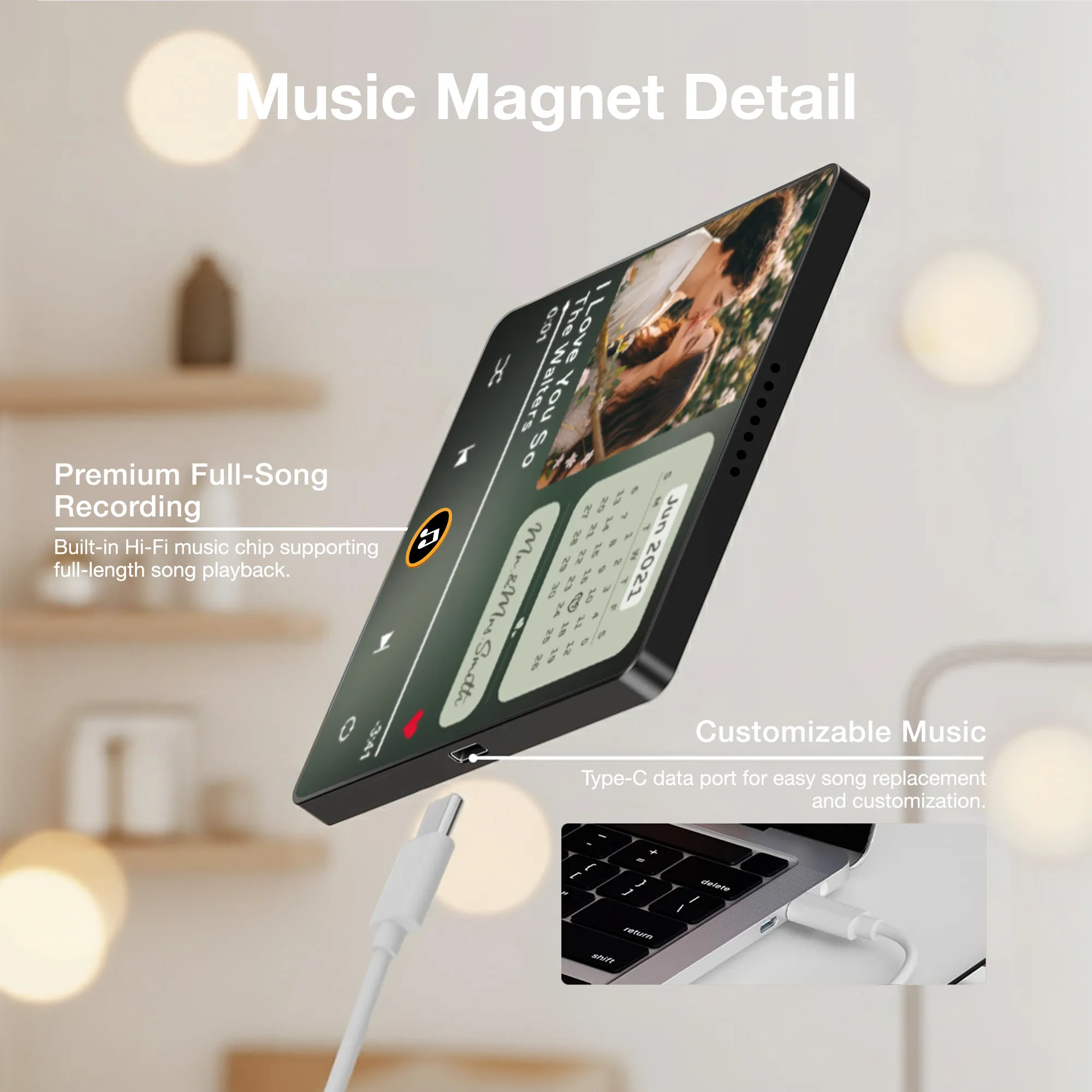Personalized Acrylic Music Magnet with Photo Calendar for Fridge Decor, Unique Couple Gift for Sweet Everyday Memories - Image 6