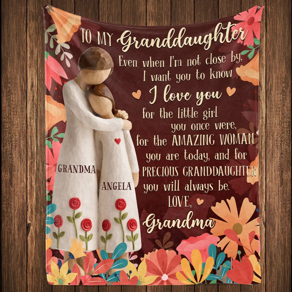 Grandma to Granddaughter Personalized Fleece Blanket, Warm Floral Message Throw, Heartwarming Unique Gift for Her - Image 3
