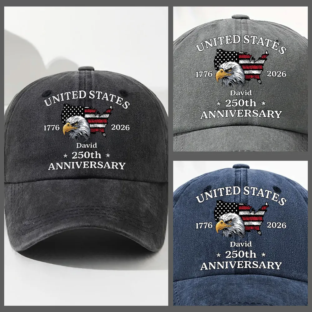 Custom Name US 250th Anniversary Flag Eagle Washed Denim Hat, Meaningful Everyday Keepsake - Image 3