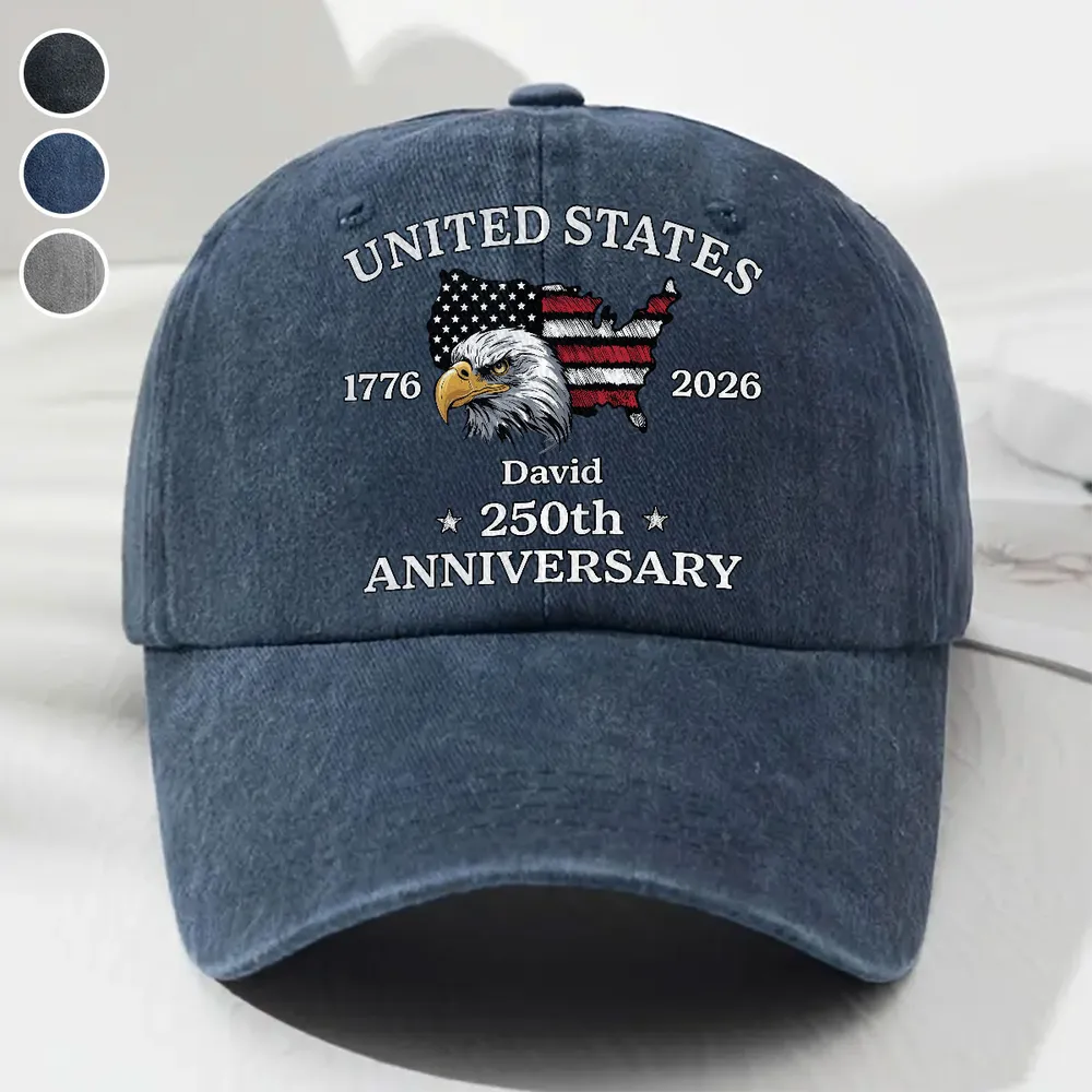 Custom Name US 250th Anniversary Flag Eagle Washed Denim Hat, Meaningful Everyday Keepsake - Image 5