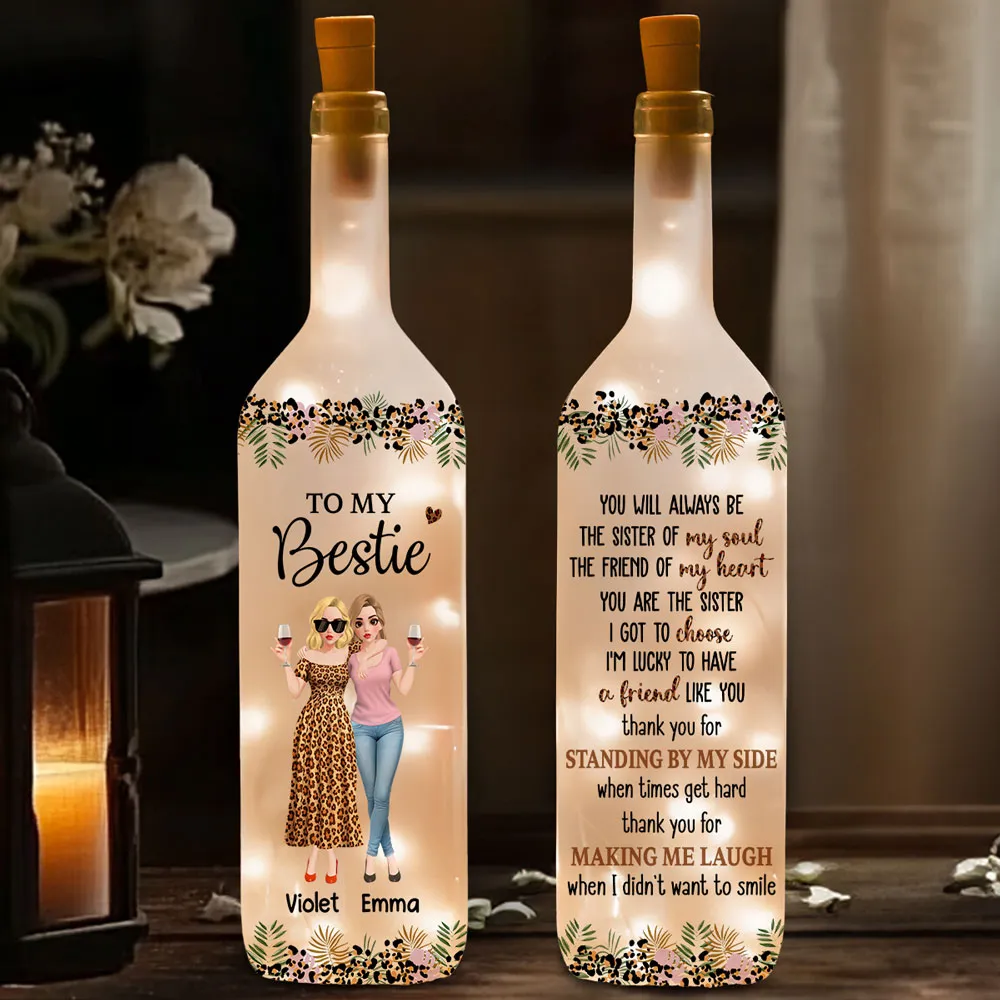 To My Bestie Bottle Lamp Personalized Friendship Quote Night Light Cozy Room Decor A Thoughtful Gift for Her - Image 2