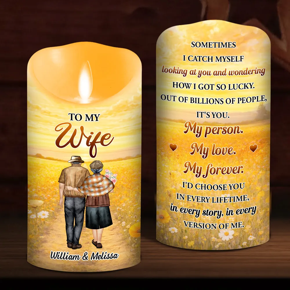 Personalized Flameless LED Candle with Sunset Couple Hugging Art Romantic Unique Gift for Wife Warm Glow Decor - Image 3