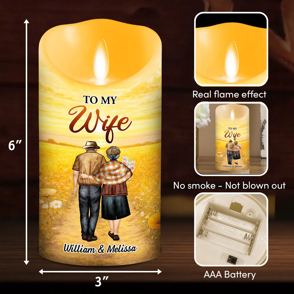 Personalized Flameless LED Candle with Sunset Couple Hugging Art Romantic Unique Gift for Wife Warm Glow Decor - Image 4