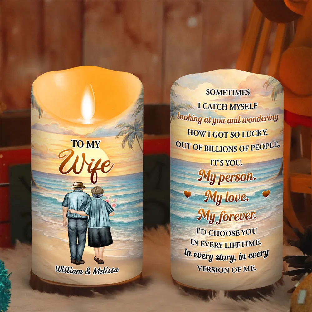 Personalized Flameless LED Candle with Sunset Couple Hugging Art Romantic Unique Gift for Wife Warm Glow Decor - Image 6