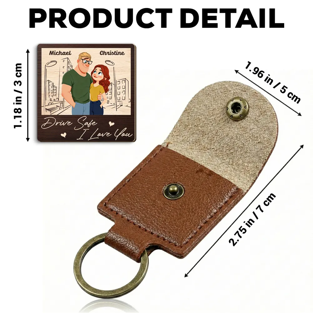 Personalized Wooden Pocket Hug Keychain Card With Couple Illustration Drive Safe I Love You Unique Gift For Boyfriend Or Husband - Image 4