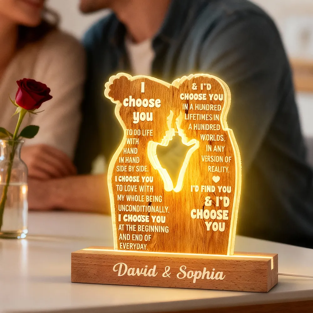 Personalized Block LED Light Plaque Couple Silhouette Quote Night Light for Bedroom - Unique Romantic Gift for Him or Her - Image 2