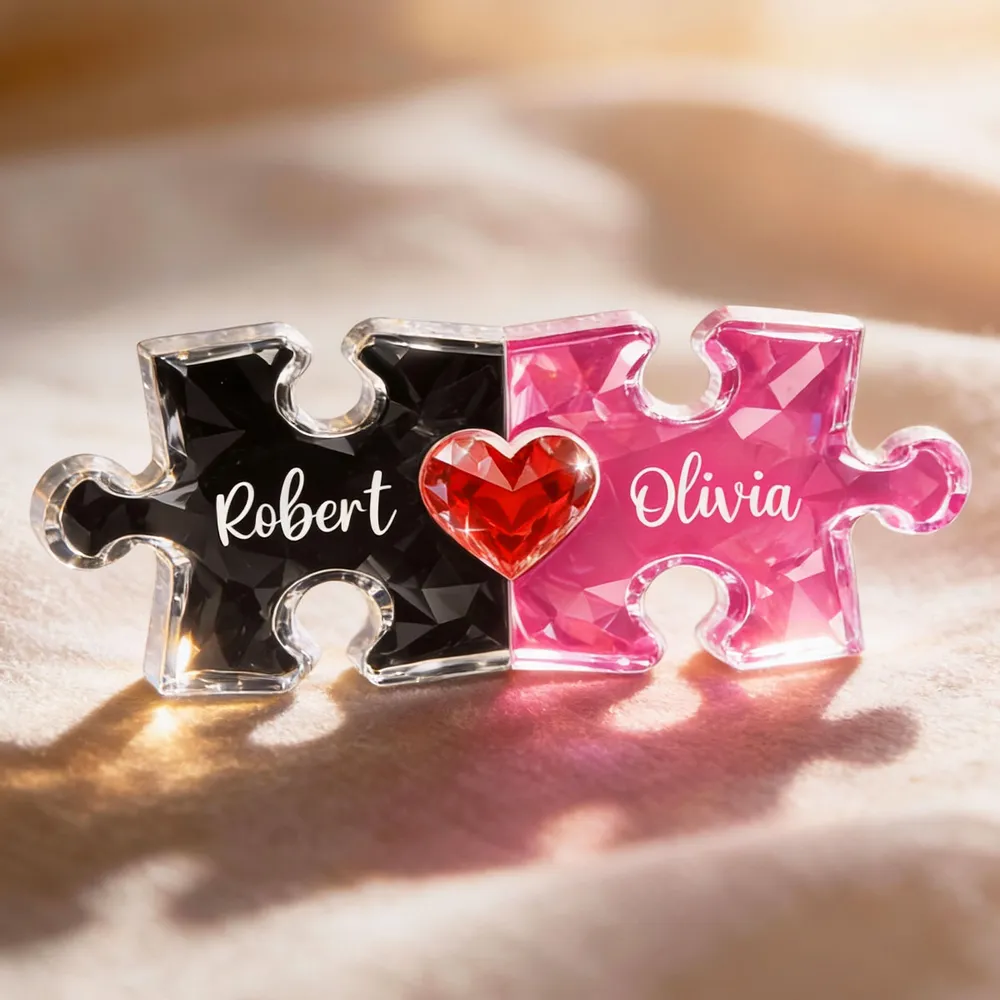 Personalized Puzzle Couple Shaped Acrylic Block Plaque - Heart Keepsake Shelf Decor, Unique Gift for Him or Her - Image 2