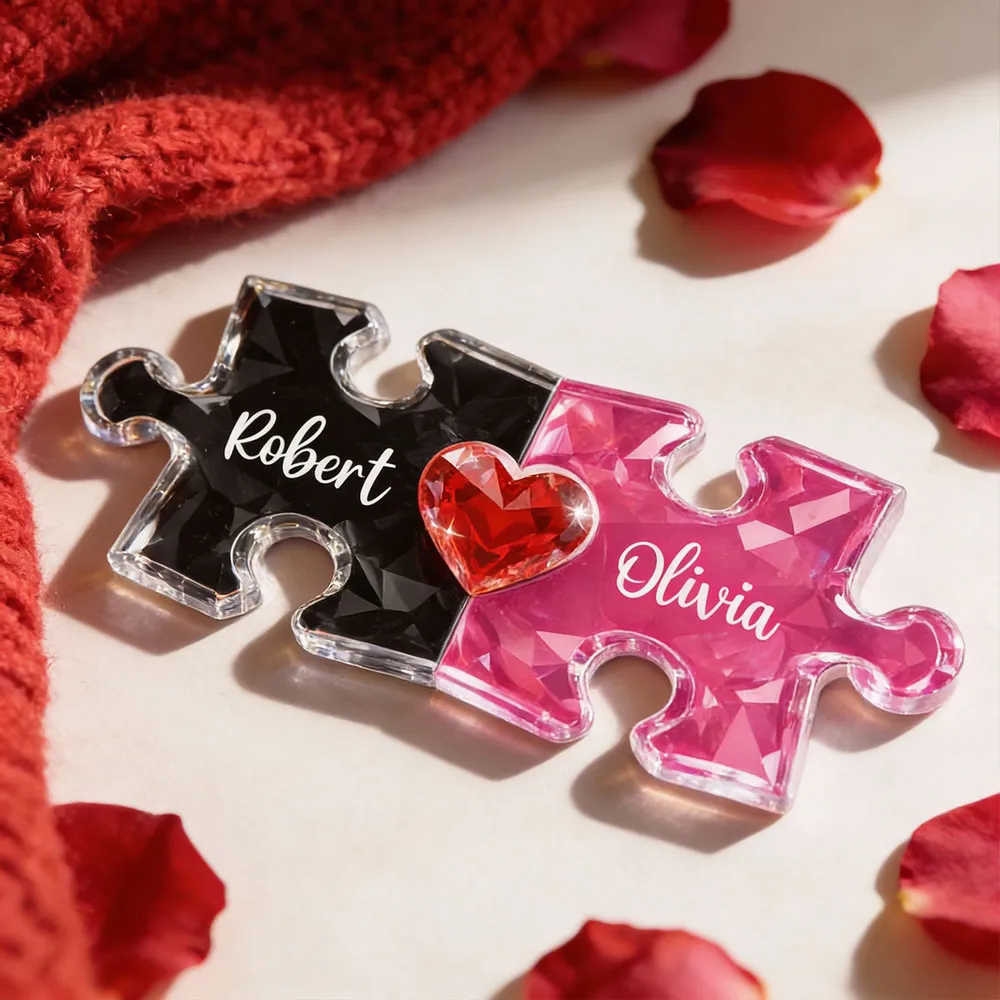 Personalized Puzzle Couple Shaped Acrylic Block Plaque - Heart Keepsake Shelf Decor, Unique Gift for Him or Her - Image 3