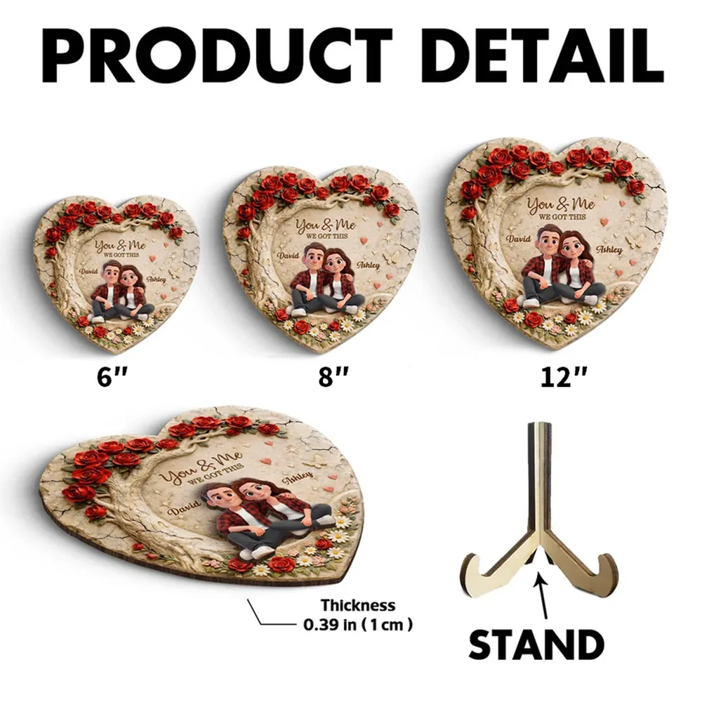 Personalized 2-Layer Wooden Plaque Couple Sitting Together in a Heart Rose Design You & Me Unique Gift for Husband or Wife - Image 4