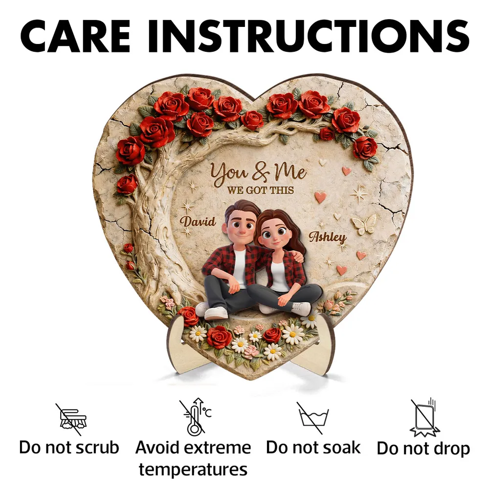 Personalized 2-Layer Wooden Plaque Couple Sitting Together in a Heart Rose Design You & Me Unique Gift for Husband or Wife - Image 5