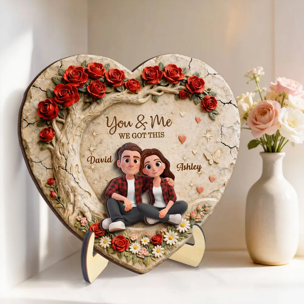 Personalized 2-Layer Wooden Plaque Couple Sitting Together in a Heart Rose Design You & Me Unique Gift for Husband or Wife - Image 7