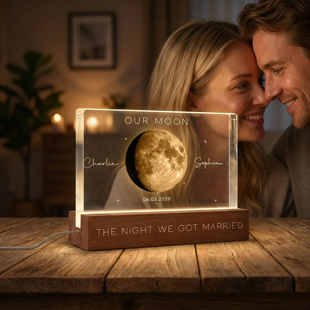 Personalized Moon Phase Block LED Light Plaque, Our Moon Night Light for Bedside Decor, Unique Gift for Couple - Image 2