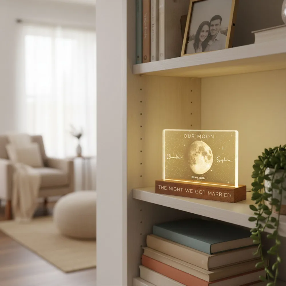 Personalized Moon Phase Block LED Light Plaque, Our Moon Night Light for Bedside Decor, Unique Gift for Couple - Image 5