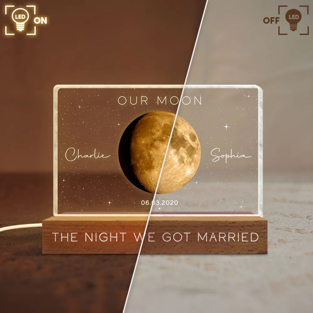 Personalized Moon Phase Block LED Light Plaque, Our Moon Night Light for Bedside Decor, Unique Gift for Couple - Image 6