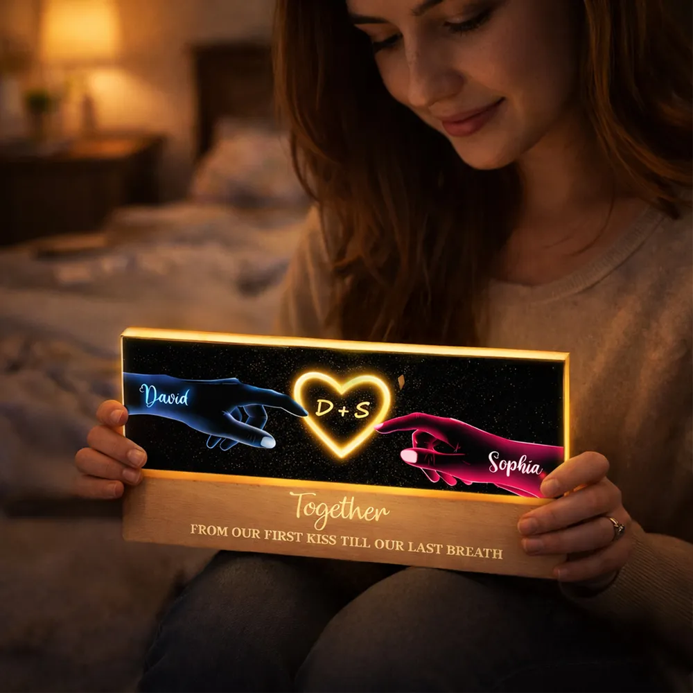 Personalized Block LED Light Plaque with Couple Hands & Glowing Heart, Romantic Bedside Decor, Unique Gift for Couples - Image 7