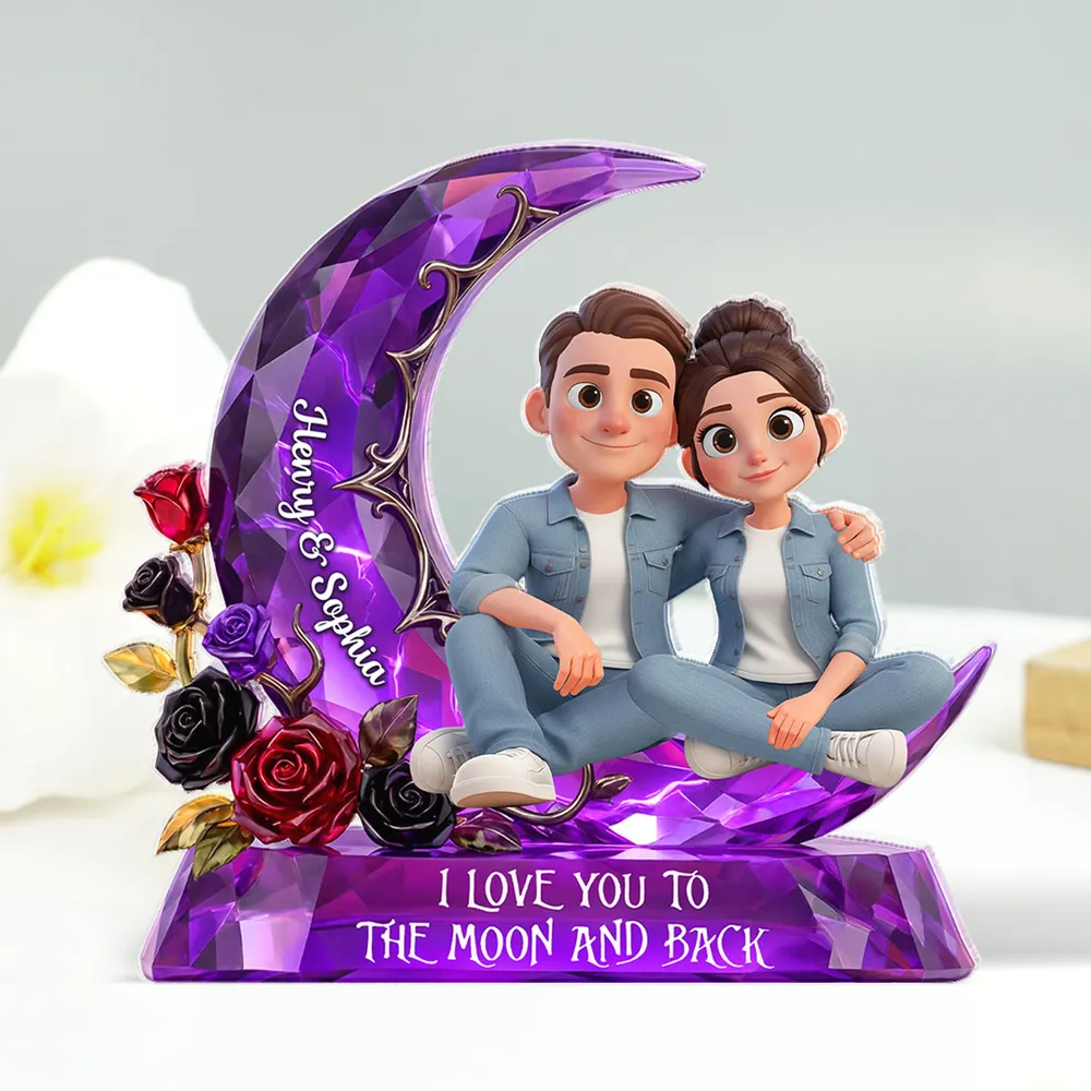 Personalized Shaped Acrylic Block Plaque Moon Couple Decor 'I Love You to the Moon and Back' Unique Romantic Gift - Image 2