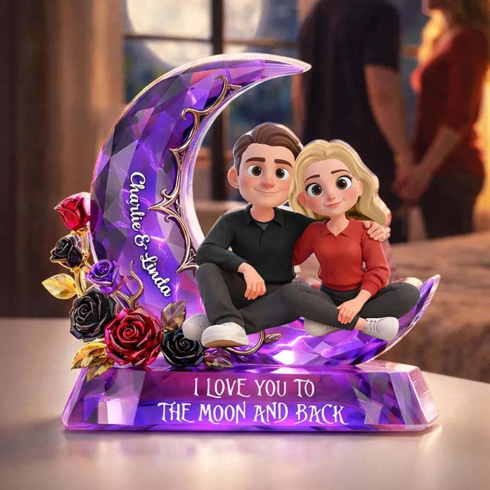 Personalized Shaped Acrylic Block Plaque Moon Couple Decor 'I Love You to the Moon and Back' Unique Romantic Gift - Image 3