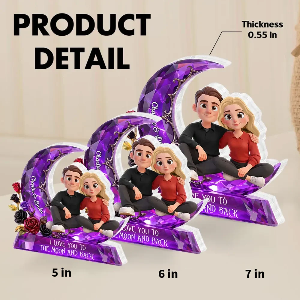Personalized Shaped Acrylic Block Plaque Moon Couple Decor 'I Love You to the Moon and Back' Unique Romantic Gift - Image 4