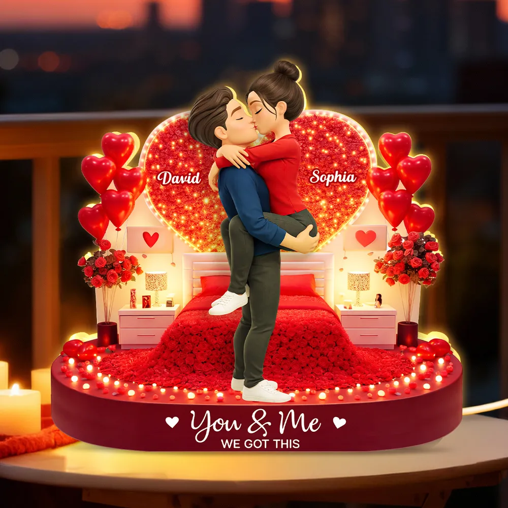 Personalized Acrylic Light Box Kissing Couple in Romantic Bedroom Scene - Unique Valentine's Day Gift for Couples - Image 2