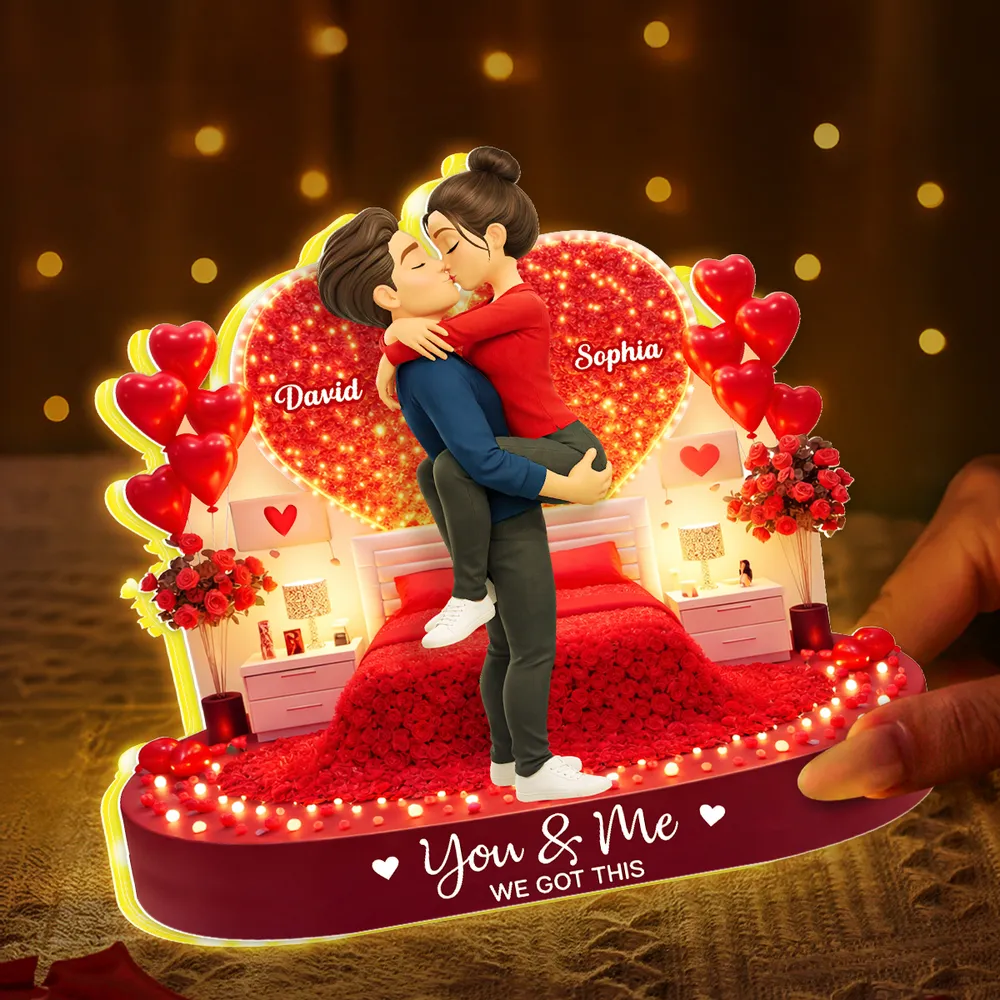 Personalized Acrylic Light Box Kissing Couple in Romantic Bedroom Scene - Unique Valentine's Day Gift for Couples - Image 3