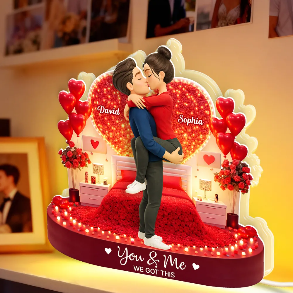 Personalized Acrylic Light Box Kissing Couple in Romantic Bedroom Scene - Unique Valentine's Day Gift for Couples - Image 6
