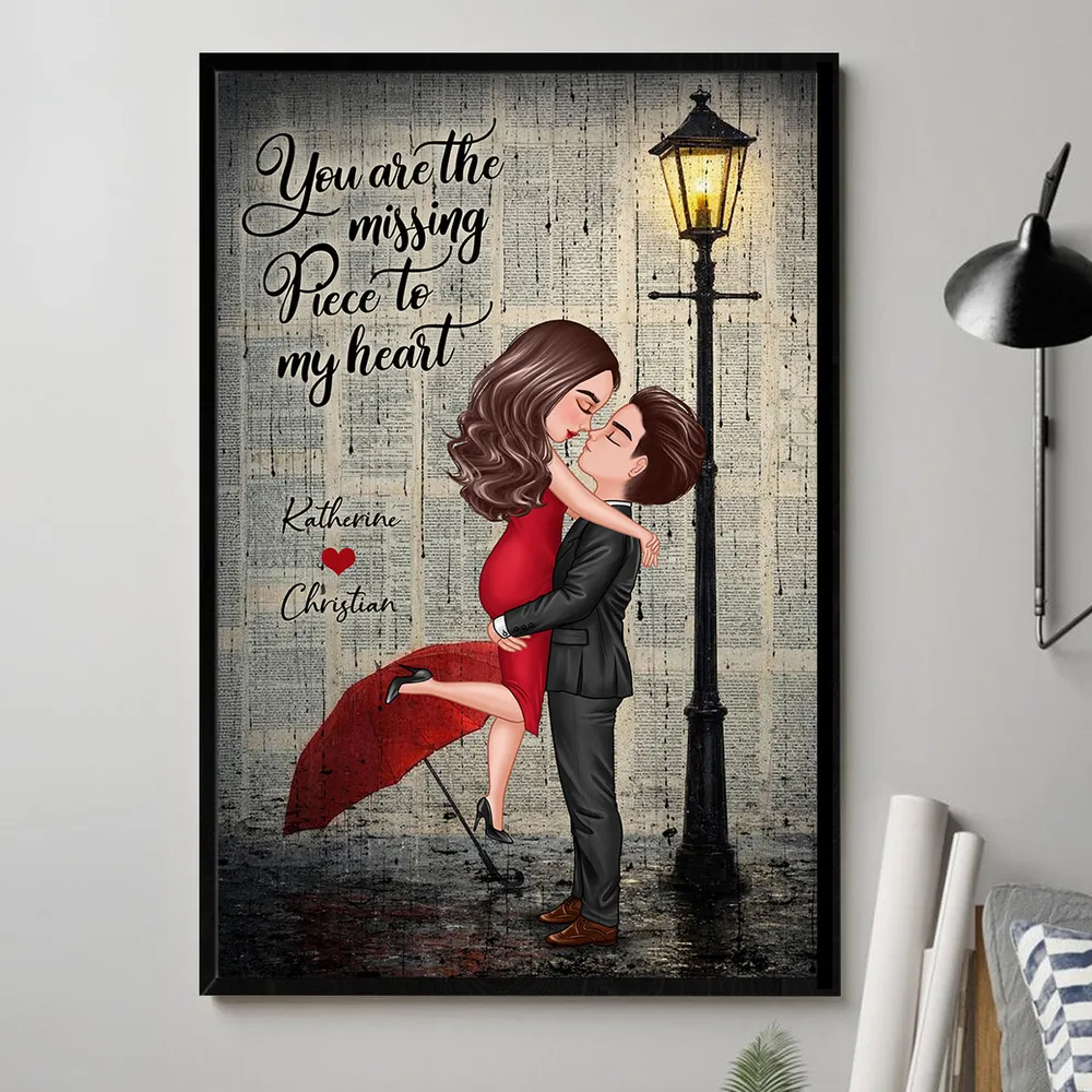 Personalized Couple Hugging Under Street Lamp Poster, Vintage Romance Wall Art, Unique Gift for Couples - Image 2