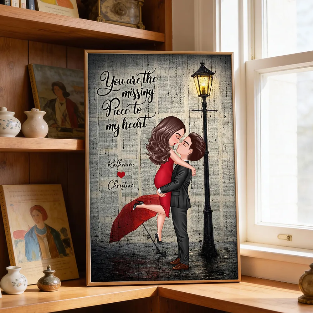 Personalized Couple Hugging Under Street Lamp Poster, Vintage Romance Wall Art, Unique Gift for Couples - Image 3