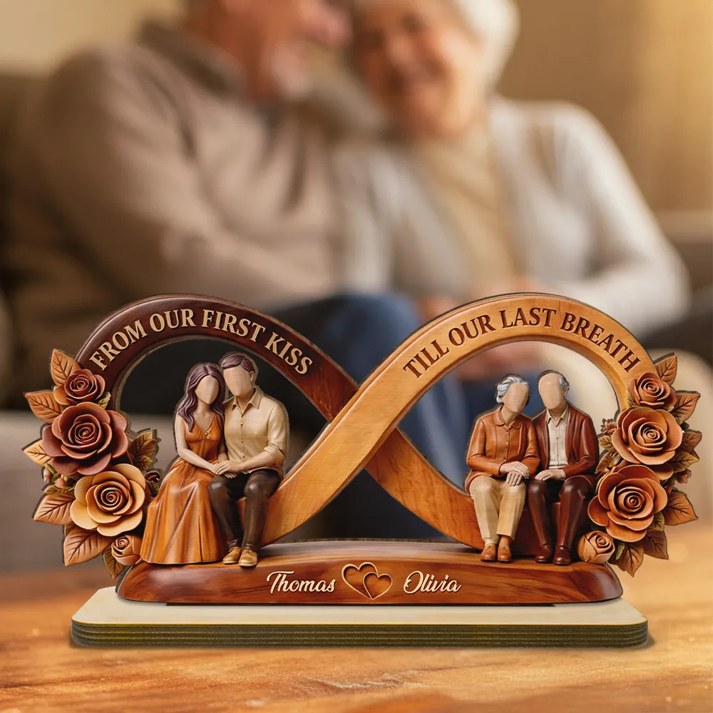 Personalized 2-Layer Wooden Plaque Infinity Couple With Roses, From Our First Kiss Quote, Unique Anniversary Gift For Him & Her - Image 2
