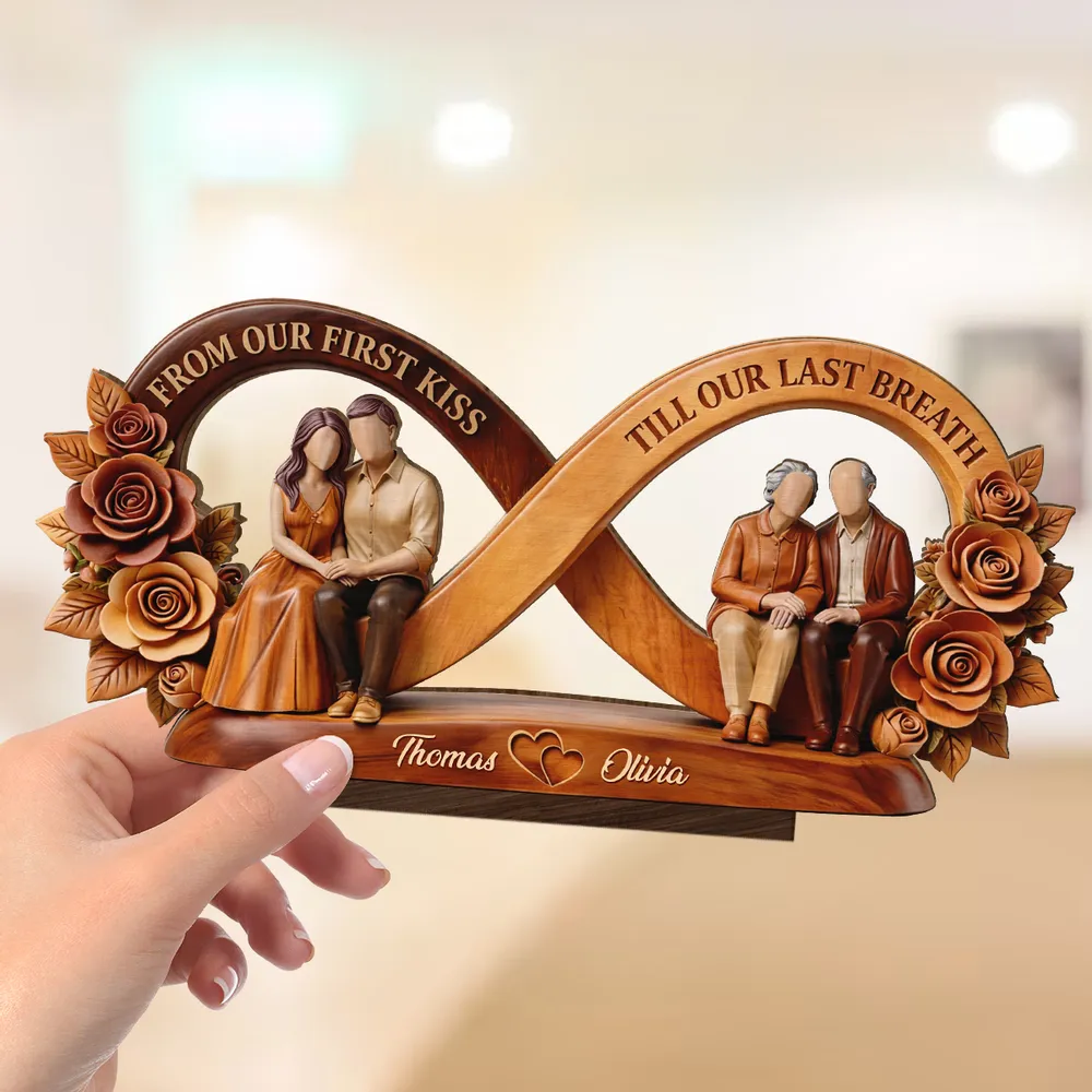 Personalized 2-Layer Wooden Plaque Infinity Couple With Roses, From Our First Kiss Quote, Unique Anniversary Gift For Him & Her - Image 8